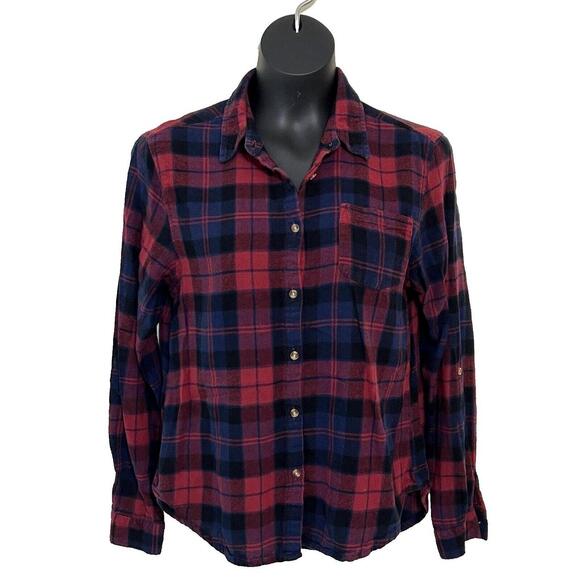 Tops - Bassport - Women's Blue, Red Plaid Flannel 100% Cotton Button Front Shirt M